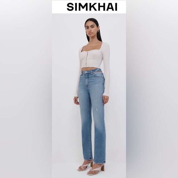 🤑 SIMKHAI Amelia Straight Leg Denim in Vintage Melrose w/ Bling - Picture 3 of 6